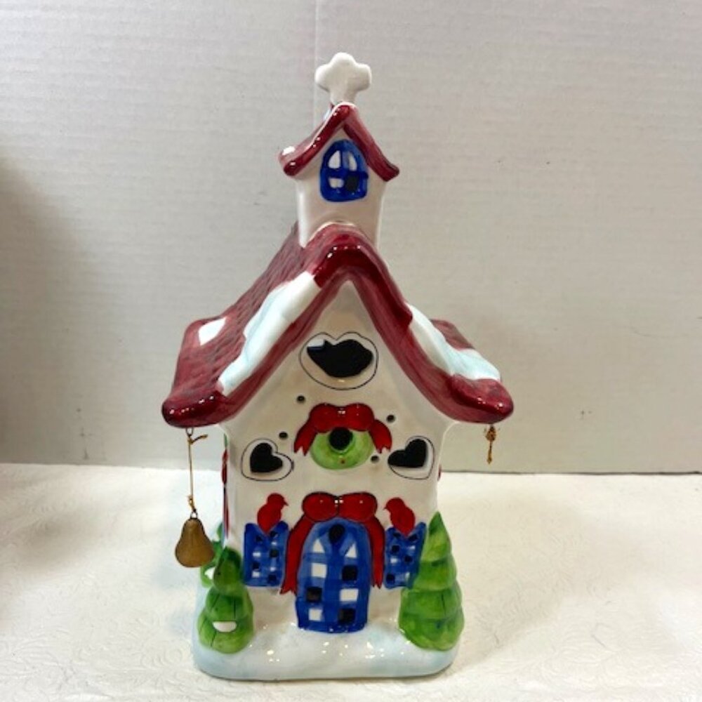 VTG Elements Christmas Village Church Ceramic Hand Painted 5.5"x5"x11"